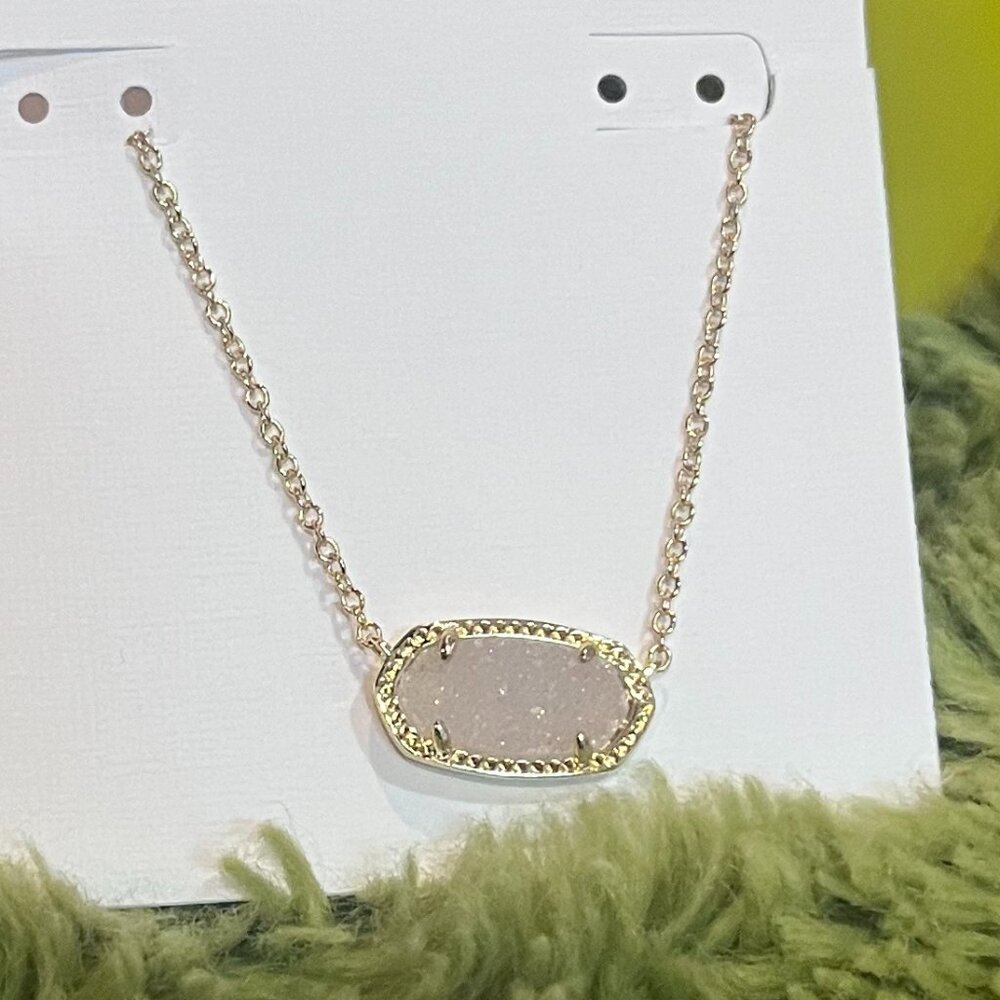 NWT Kendra Scott Elisa Gold Pendant Necklace in Iridescent Drusy